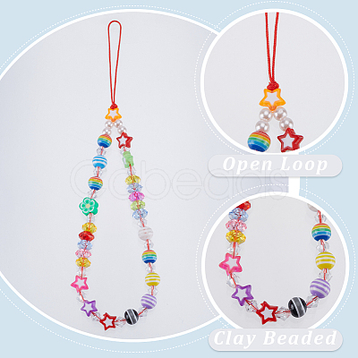 Gorgecraft 6Pcs 6 Styles Handmade Polymer Clay & Plastic Beaded Mobile Straps HJEW-GF0001-43-1