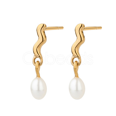 Stainless Steel with Pearl Stud Earrings for Women OJ6889-1-1