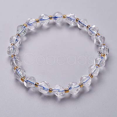 Faceted Natural Quartz Crystal Stretch Beaded Bracelets BJEW-H543-A10-1