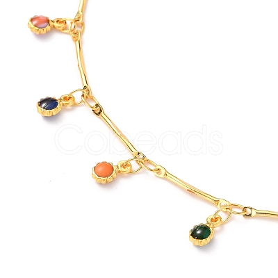 Brass Enamel Flat Round Charm Anklets AJEW-AN00344-03-1