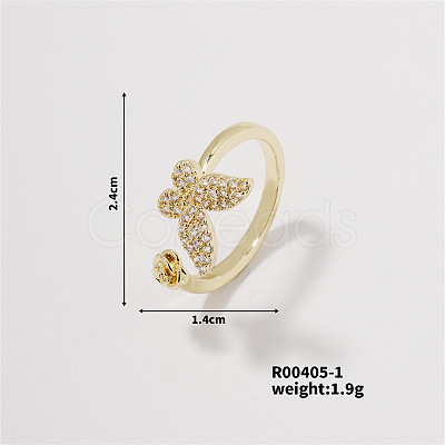 Butterfly Brass Rhinestones Cuff Ring PI6789-1-1