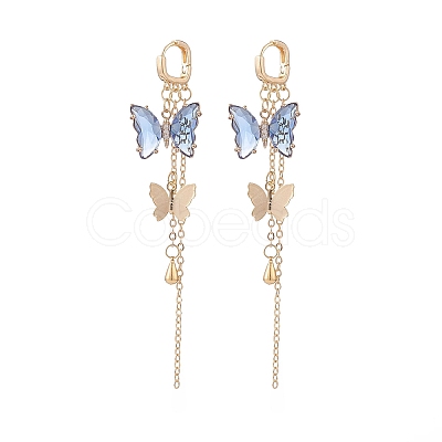 4 Pairs 4 Color Glass Butterfly Dangle Hoop Earrings with Clear Cubic Zirconia EJEW-TA00153-1