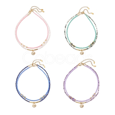 2Pcs 2 Style Alloy Sun with Evil Eye Pendant Necklaces Set NJEW-JN04116-1