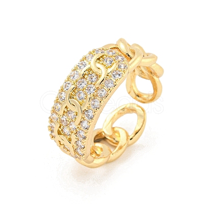 Chain Brass Micro Pave Clear Cubic Zirconia Open Cuff Rings RJEW-G309-36G-1