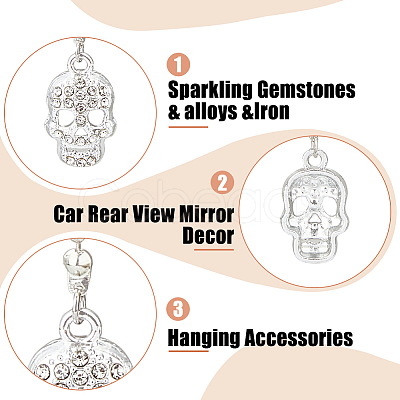 Skull Alloy Rhinestone Car Pendant Decoration HJEW-AB00406-1