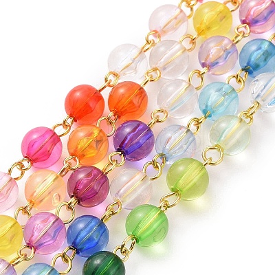 Handmade Rainbow Color Transparent Acrylic Bead Chains AJEW-JB01140-01-1