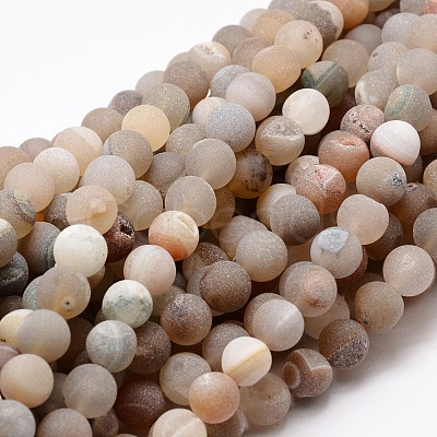 Dyed Frosted Natural Druzy Geode Agate Round Beads Strands X-G-E322A-8mm-01-1