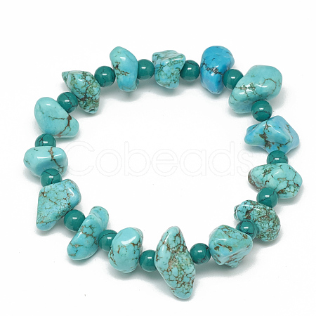 Synthetic Turquoise Beaded Stretch Bracelets BJEW-S134-03-1