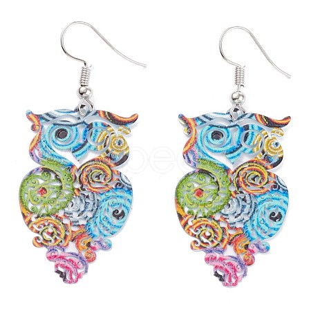 Spray Painted Stainless Steel Owl Dangle Earrings EJEW-I256-12P-1