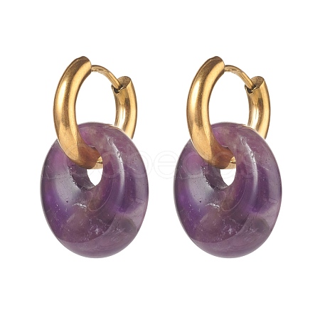 Handmade Natural Amethyst Dangle Hoop Earrings EJEW-JE04578-01-1