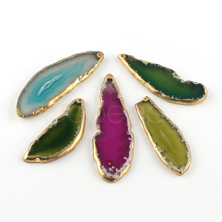 Golden Plated Dyed Natural Agate Gemstone Pendants G-R301-02-1