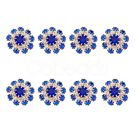 DICOSMETIC 8Pcs 1-Hole Golden Tone Alloy Rhinestone Shank Buttons BUTT-DC0001-08-1