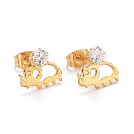 Elephant 304 Stainless SteelStud Earrings EJEW-C019-15G-1