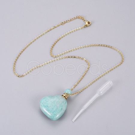 Natural Amazonite Openable Perfume Bottle Pendant Necklaces G-K295-A04-G-1