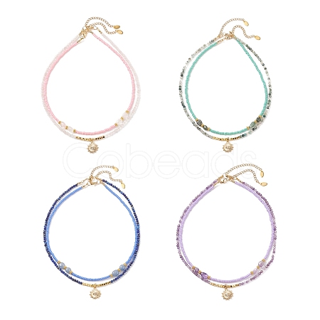 2Pcs 2 Style Alloy Sun with Evil Eye Pendant Necklaces Set NJEW-JN04116-1