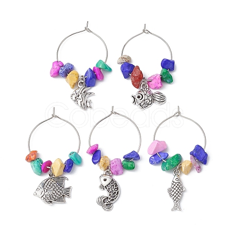 Fish Alloy Wine Glass Charms AJEW-JO00225-1