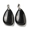 Natural Obsidian Pendants, Teardrop Charms, with Rack Plating Platinum Tone Brass Findings, Cadmium Free & Lead Free, 34x18x7.5mm, Hole: 4x5mm