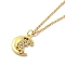 304 Stainless Steel Pendant Necklaces, Brass Micro Pave Clear Cubic Zirconia Pendant Necklaces, Moon, 17.52 inch(44.5cm) Pendant: 13x17.5mm