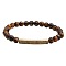 6MM Natural Tiger Eye Beaded Bracelets, Tube Brass Micro Pave Cubic Zirconia Stretch Bracelets