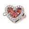 Brass Micro Pave Clear Cubic Zirconia Glass Box Clasps, Heart, Real Platinum Plated, Red, 16mm, Hole: 1mm