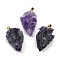 Raw Rough Natural Amethyst Pendants, Arrow Head Charms with Stainless Steel Snap on Bails, Golden, 31~39.5x19~25x8~14.5mm, Hole: 2.5x3.5mm