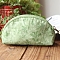 DIY Flower Pattern Moon-shaped Cosmetic Bag Embroidery Kit, including Embroidery Needles & Thread, Cotton Linen Fabric, Green Yellow, 17x12x8cm