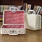 Plastic Imitation Rattan Storage Box, with Handle, Rectangle, Ghost White, 22x11x17cm