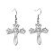 Tarnish Resistant 304 Stainless Steel Hollow Out Cross with Flower Dangle Earrings for Women, Stainless Steel Color, 52mm, Pin: 0.7mm