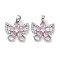 Brass Micro Pave Cubic Zirconia Pendants, Butterfly Charms, Platinum, 14.5x16.5x3.5mm, Hole: 2.8x4.5mm