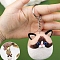 Cat Shape Needle Felting Kits, with Metal Keychain, Jump Rings, Wool and Punch Needle, White, 35~40mm