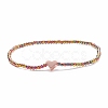 Glass Round Beaded Stretch Bracelet with Brass Heart for Women BJEW-JB08090-4