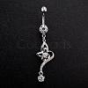 Piercing Jewelry Platinum Plated Brass Rhinestone Butterfly Navel Ring Belly Rings AJEW-EE0001-92A-2