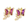 Brass Pave Medium Violet Red & Clear Cubic Zirconia Connector Charms KK-P273-09G-1