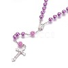 Glass Imitation Pearl Rosary Bead Necklace for Easter NJEW-WH0005-06-2