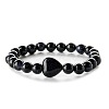 Fashionable Heart & Round Synthetic Blue Goldstone Beaded Stretch Bracelets for Women Men EN4450-2-1