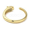 Brass Pave Clear & Green Cubic Zirconia Leopard Open Cuff Bangle for Women BJEW-K246-16G-3