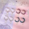 Moon & Star Natural Mixed Gemstone Chip Dangle Half Hoop Earrings EJEW-JE05900-2