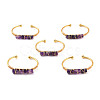 Natural Amethyst Triple Column Beaded Open Cuff Bangle BJEW-E377-01G-03-1