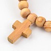 Cross Wood Beaded Stretch Charm Bracelets BJEW-JB02219-2
