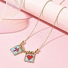 Rectangle with Cross & Heart Glass Seed Beaded Pendant Necklace NJEW-MZ00015-02-5