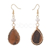 Natural Tiger Eye Teardrop Dangle Earrings with Natural Pearl EJEW-JE04850-04-3