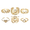 6Pcs 6 Styles Brass Micro Pave Clear Cubic Zirconia Cuff Rings RJEW-LS0001-45G-2