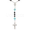 Synthetic Turquoise & Wood Rosary Bead Necklace NJEW-JN04431-5