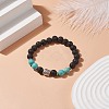 Natural Lava Rock & Synthetic Green Turquoise(Dyed) Stretch Bracelet with Alloy Beaded BJEW-TA00147-04-2