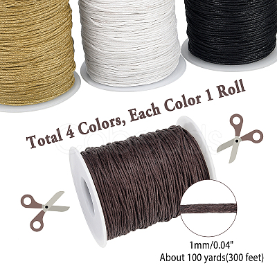 PandaHall Elite 4 Rolls 4 Colors Waxed Cotton Thread Cords YC-PH0002-35C-WH-1