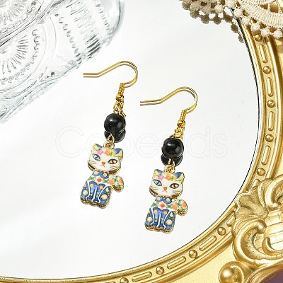 5 Pair 5 Style Rack Plating Alloy Cat Shape Dangle Earrings EJEW-JE05446-1