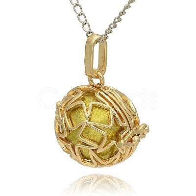 Golden Tone Brass Hollow Round Cage Pendants KK-J231-02G-1