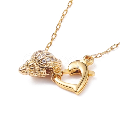 Heart and Conch Pendant Necklace with Cable Chain for Women NJEW-JN03796-1