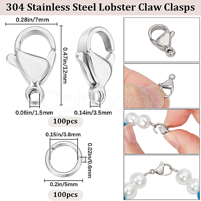 Beebeecraft 100Pcs 304 Stainless Steel Lobster Claw Clasps DIY-BBC0001-56A-1