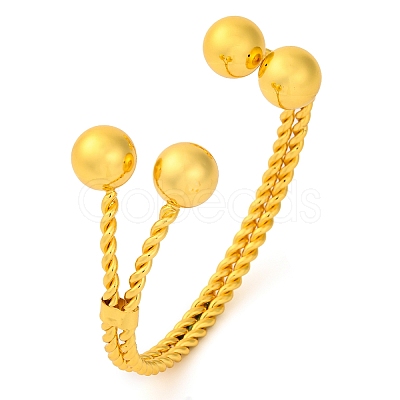 Round Balls Brass Cuff Bangles for Women BJEW-F477-03G-1